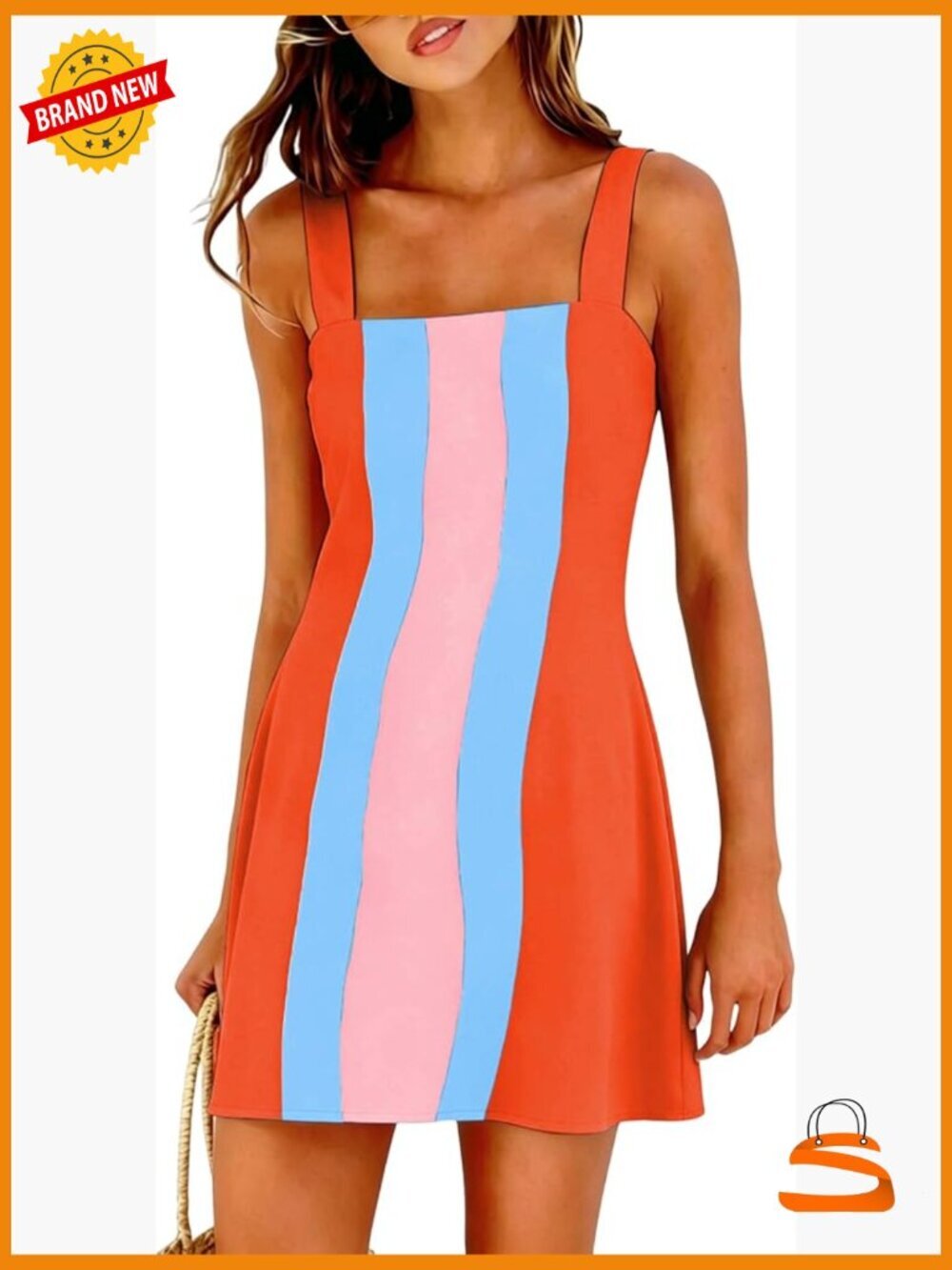 Color Block Summer Mini Dress with Adjustable Straps